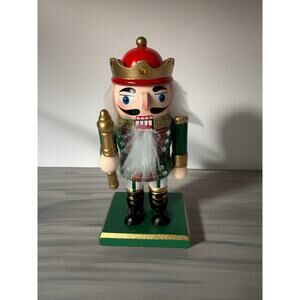 Seasons Wooden  Chubby Nutcracker Approx 6” Tall Red With Green Platform new